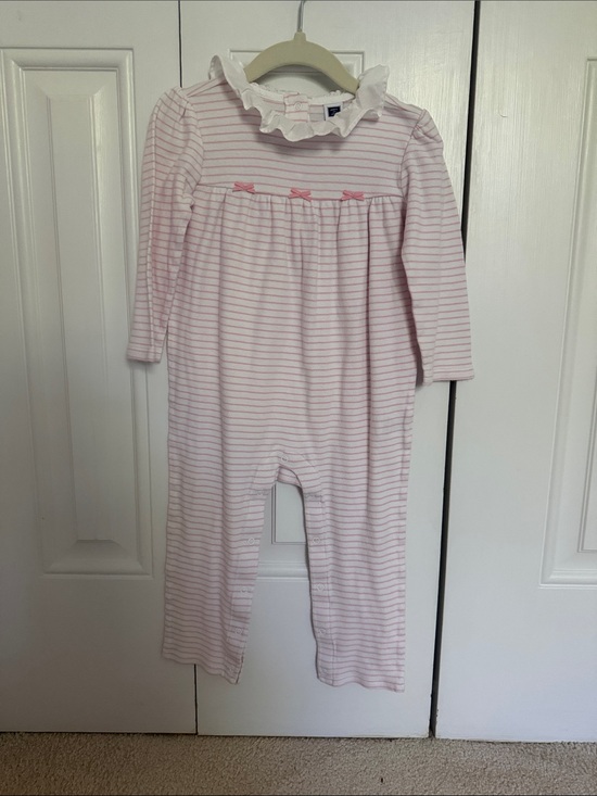 Janie and Jack Other - Janie and Jack Pink and White Striped Ruffle-Collar Romper